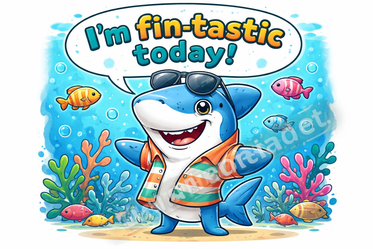 Shark puns hero cartoon poster