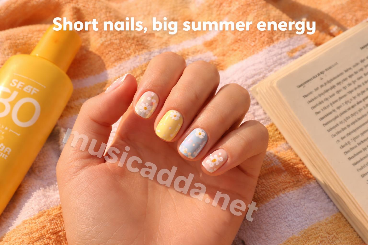 Short daisy summer nail designs