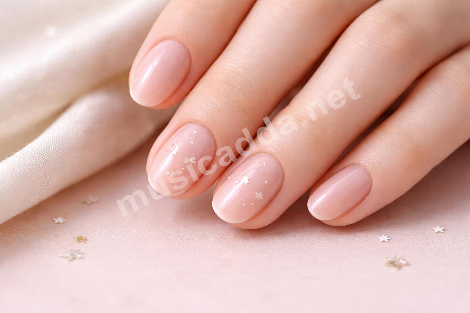 Short oval pink star teens nails