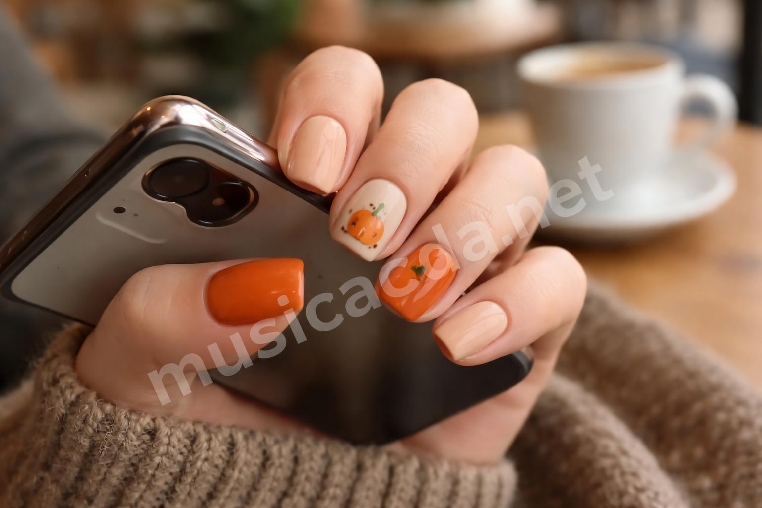 Short square pumpkin nail designs