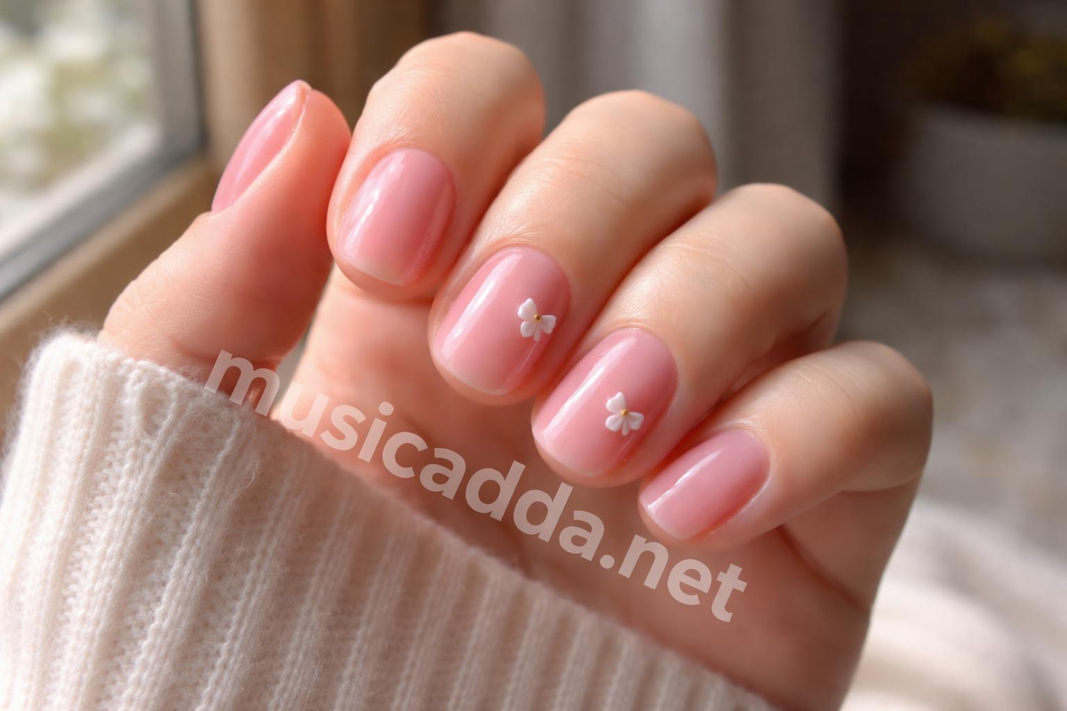 Short teen nails with jelly finish and bows