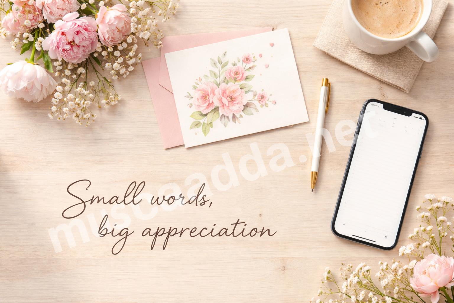 Short women s day quotes card flatlay