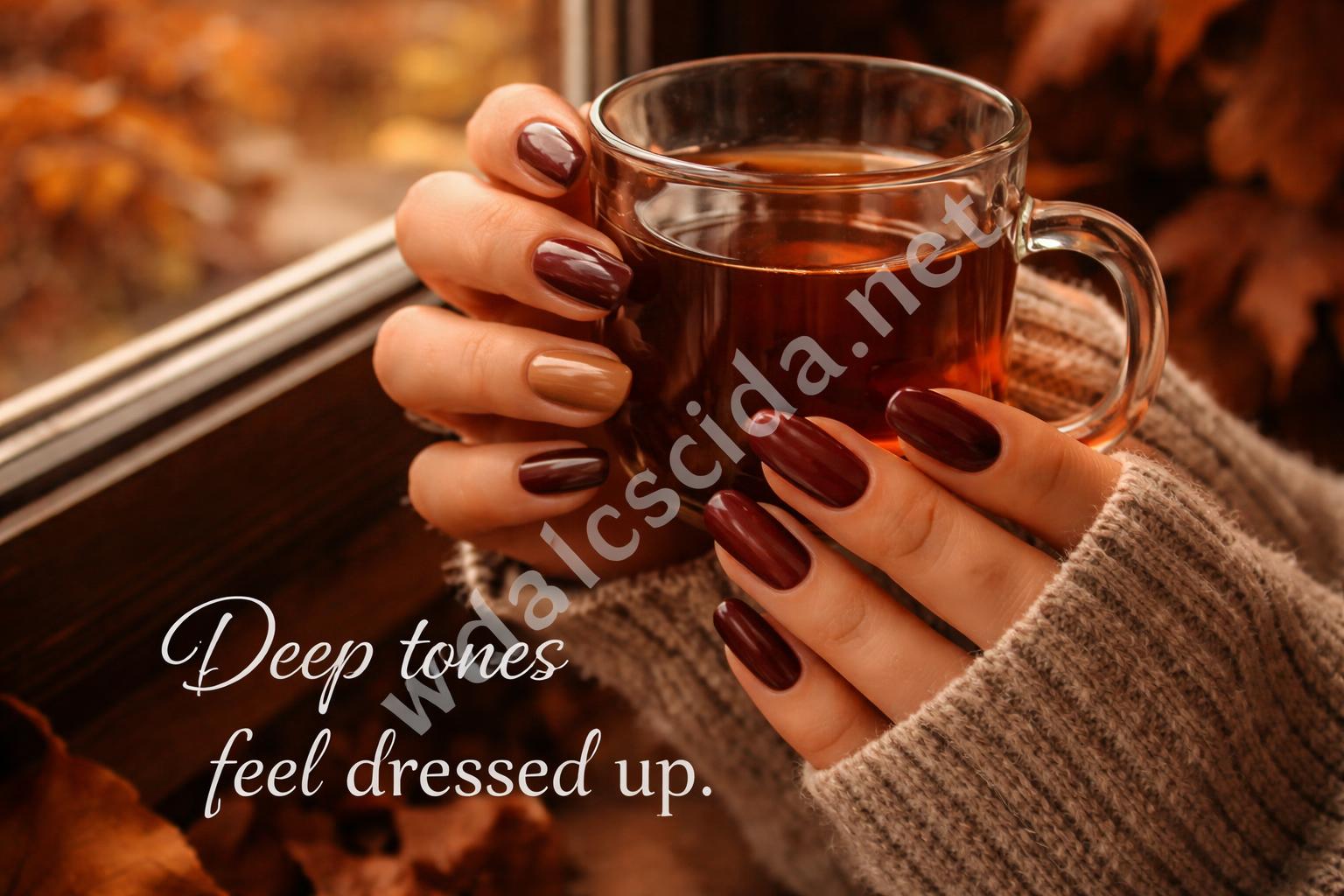 Soft burgundy and brown acrylic nails fall event