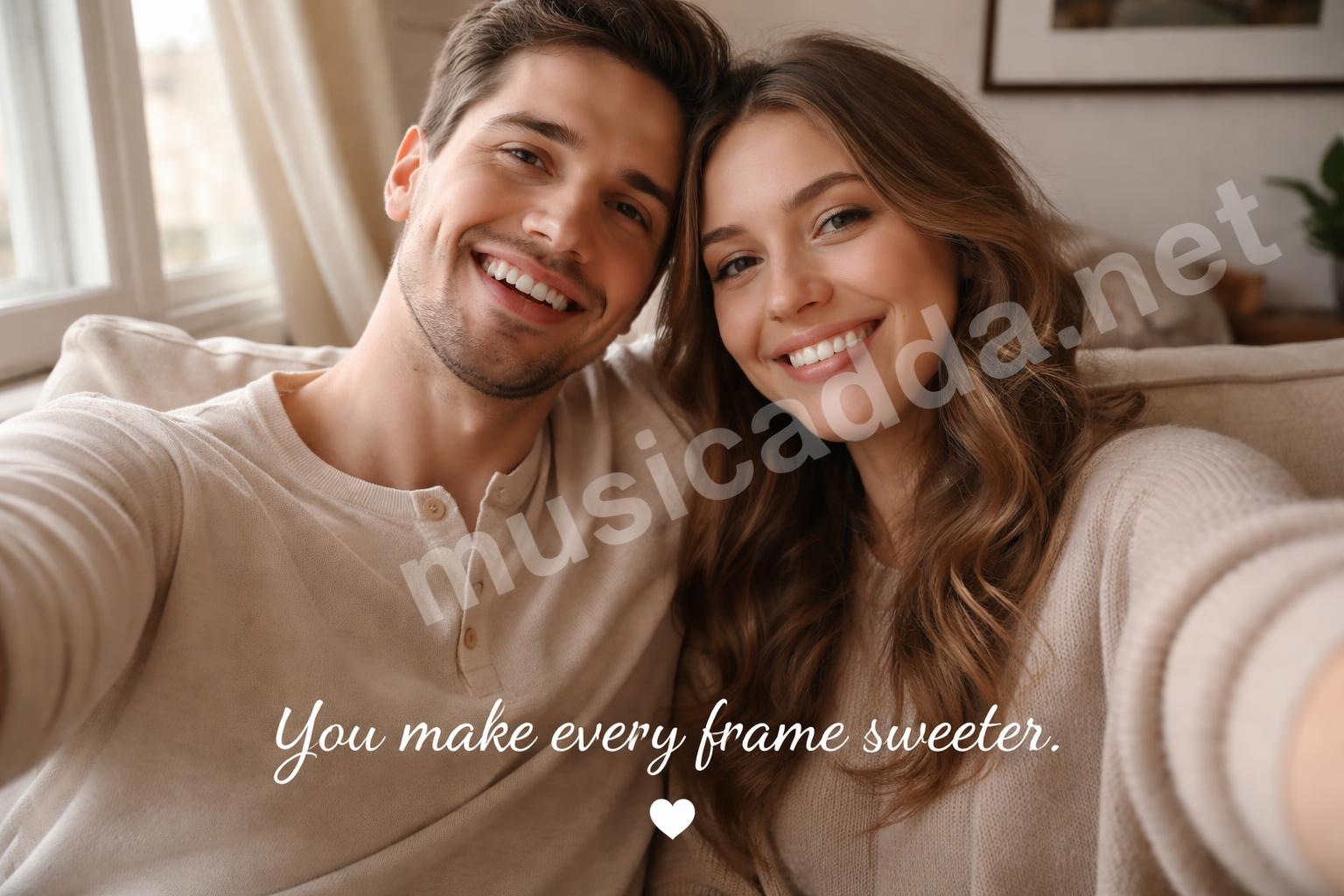 Soft romantic couple selfie caption idea