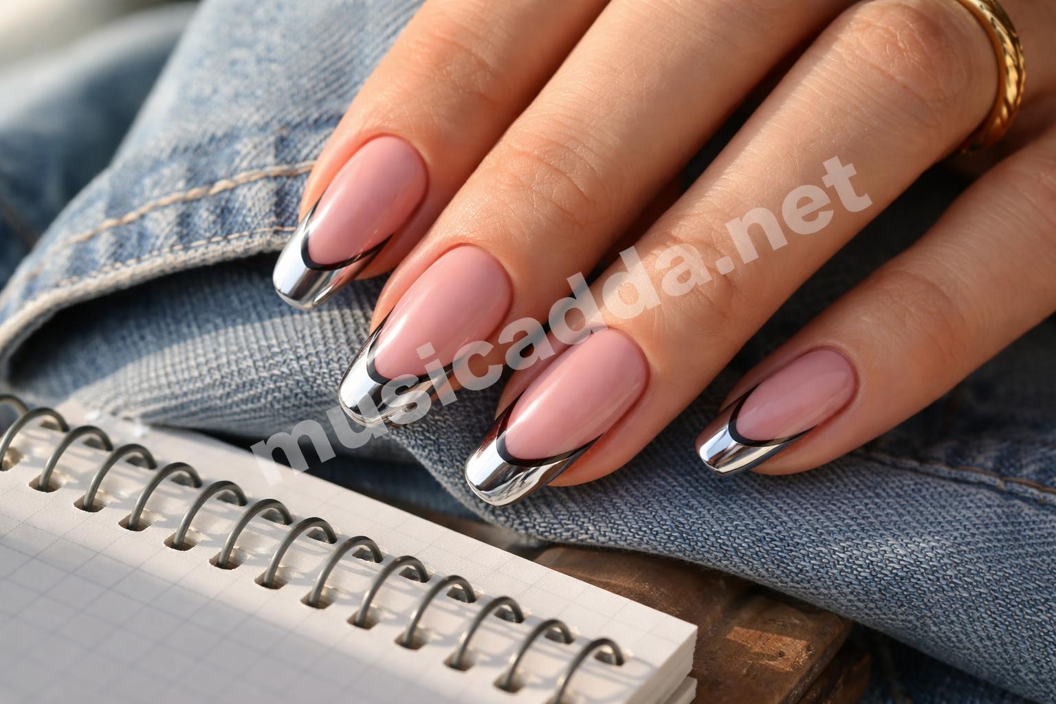 Teen nails with chrome and dark accents