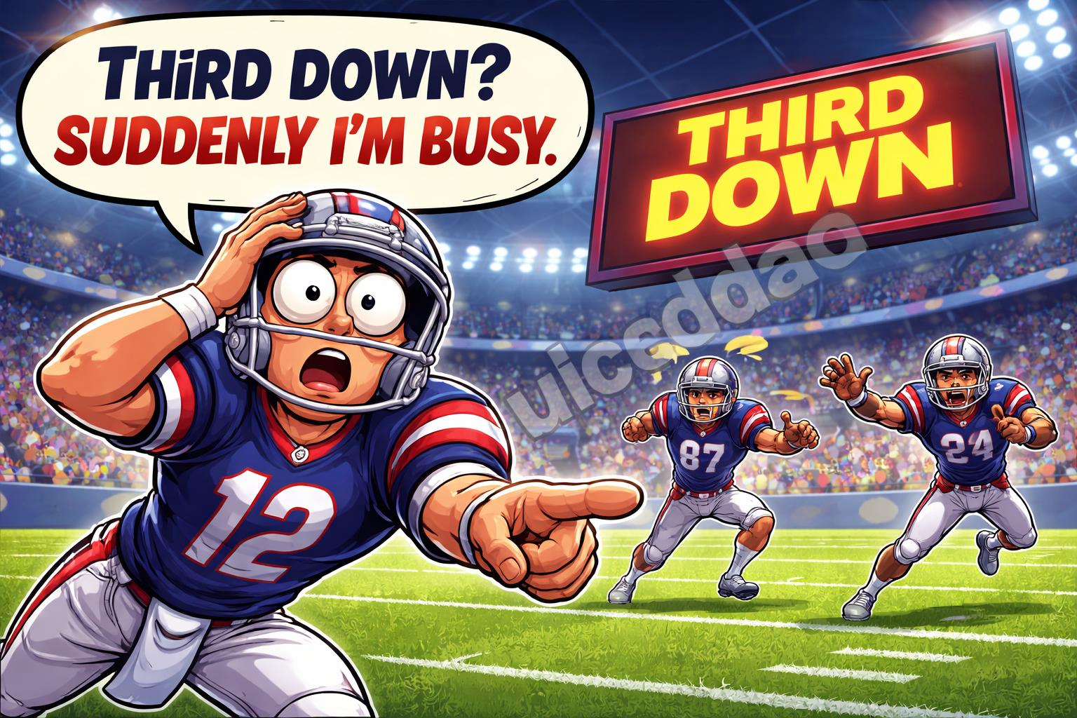 Third down football reaction cartoon