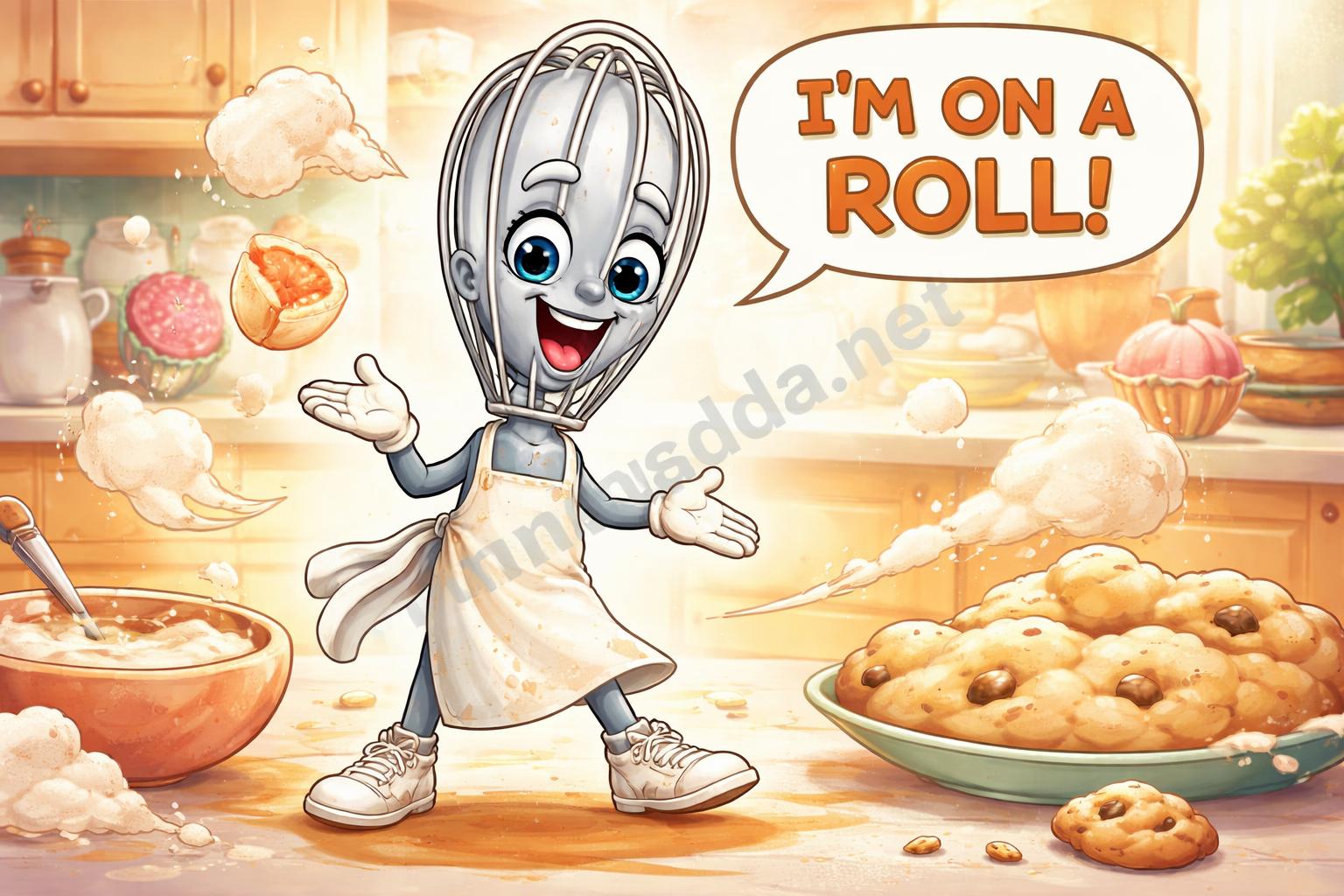 Whisk taking baking puns hero cartoon