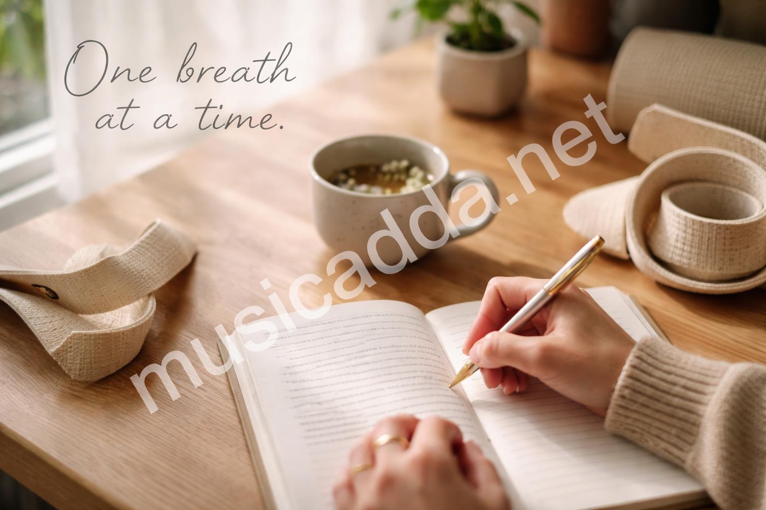 Woman writing yoga quote journal