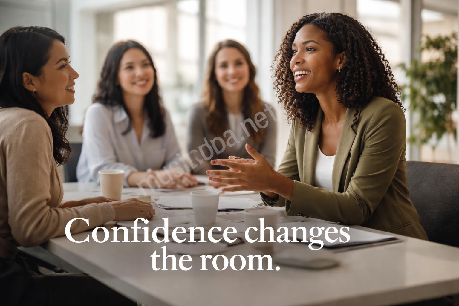 Women leadership confidence office celebration