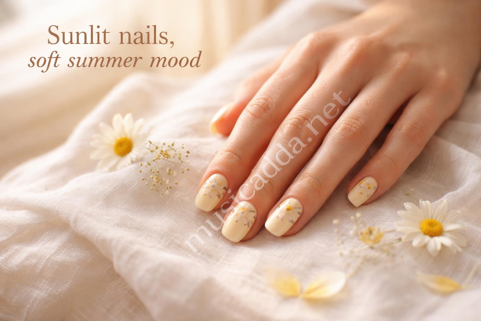 Yellow floral summer nails hero bloom