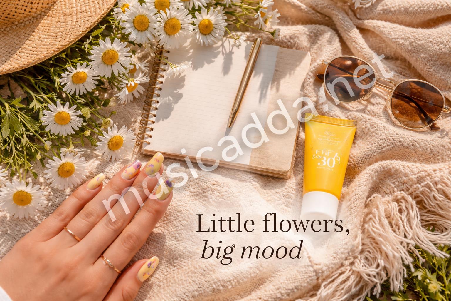 Yellow floral summer nails soft garden look