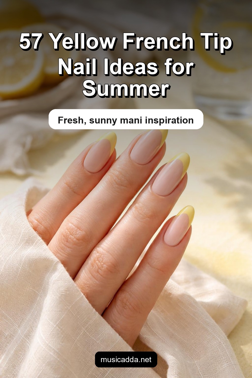 Pinterest image for 57 Yellow French Tip Nails That Give the Classic Mani a Sunny Summer Upgrade