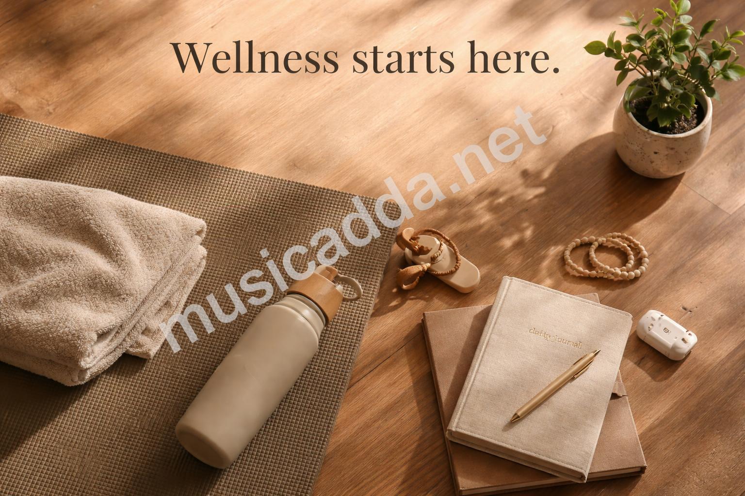 Yoga mat water bottle flatlay