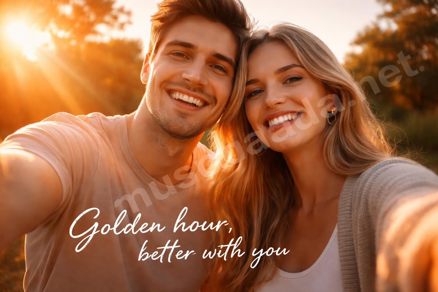 Aesthetic couple selfie golden hour moment