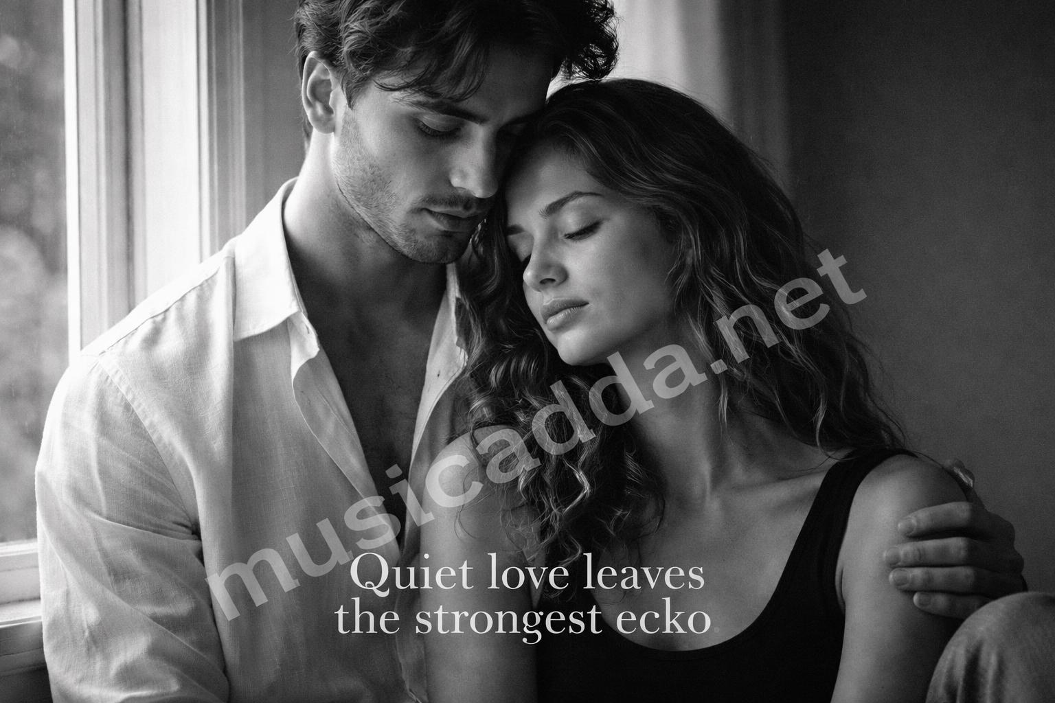 Black and white couple portrait love caption