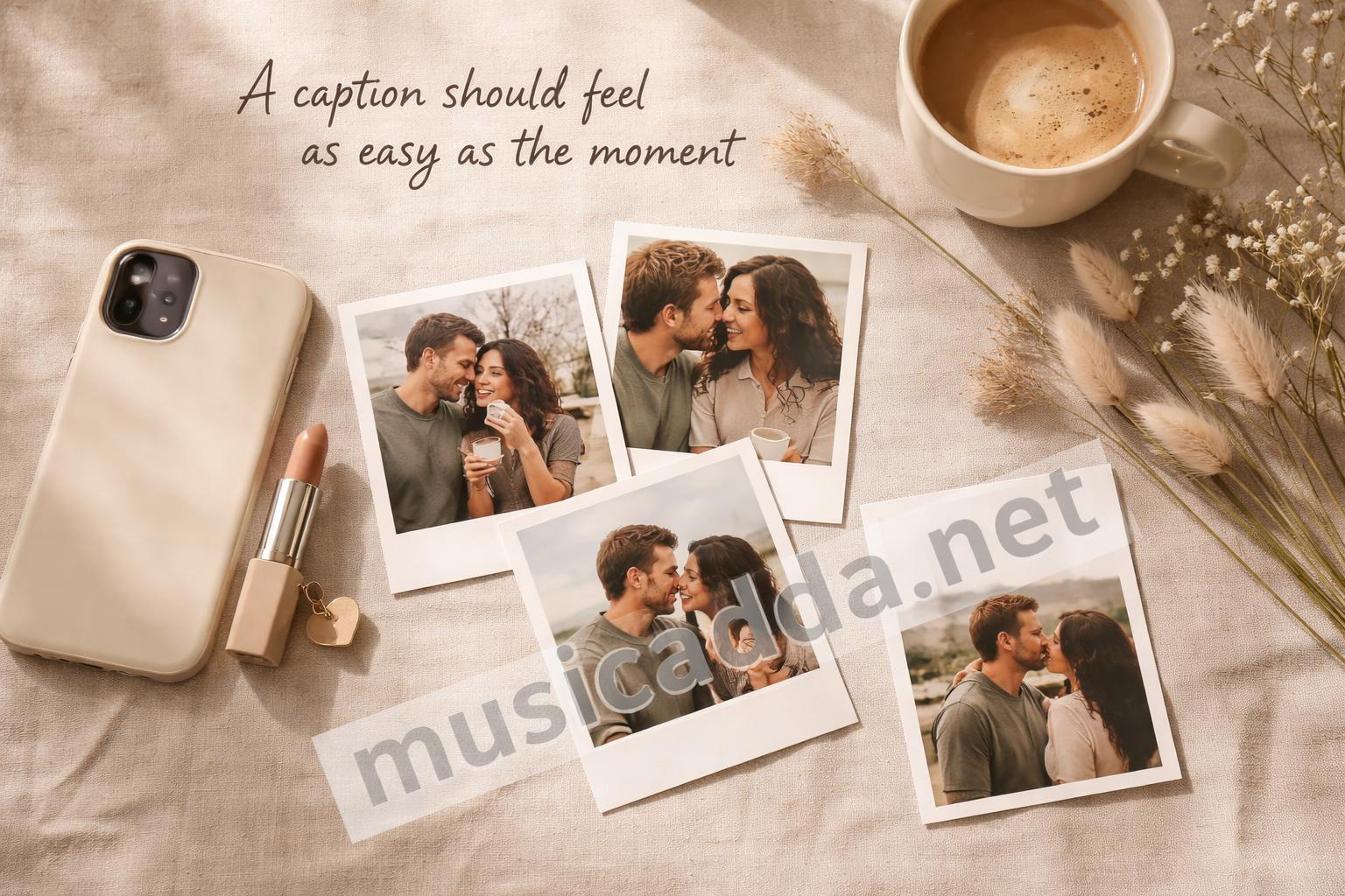 Couple photo caption ideas flatlay emojis