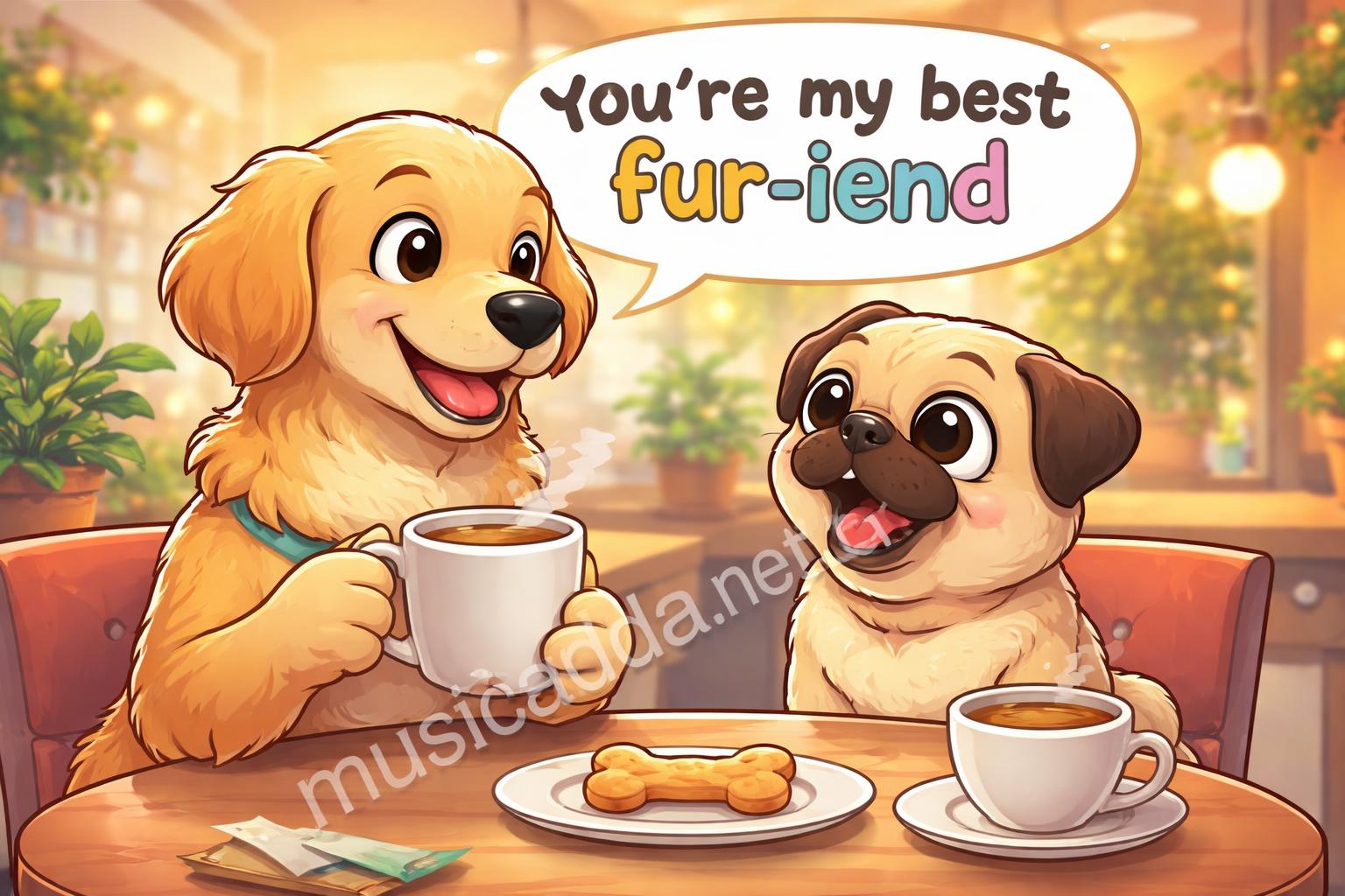 Dog pun mug two character cartoon