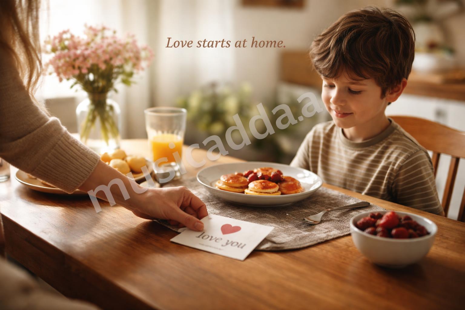 Family valentines day heartwarming scene