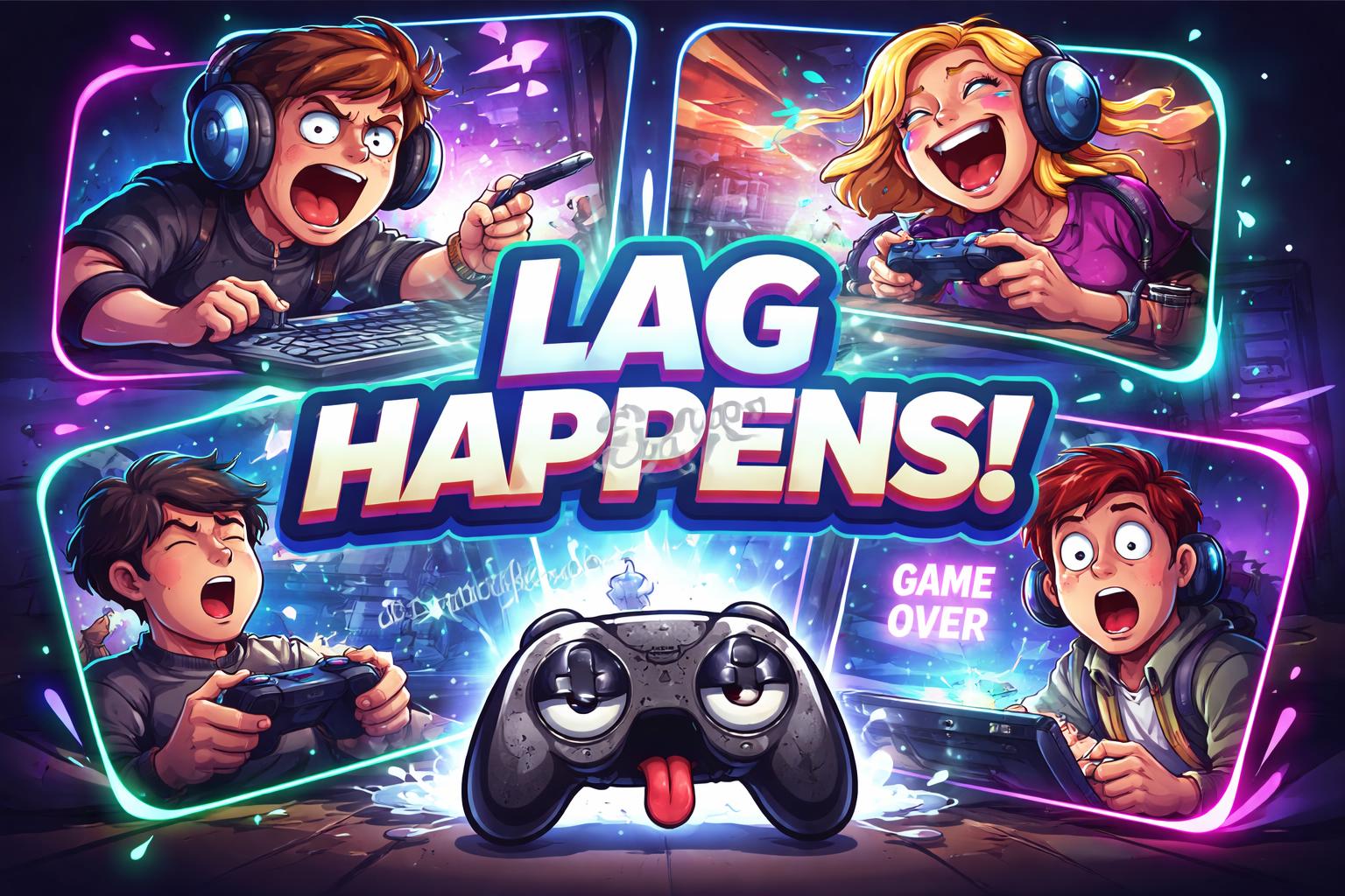 Funny gaming group chat neon cartoon