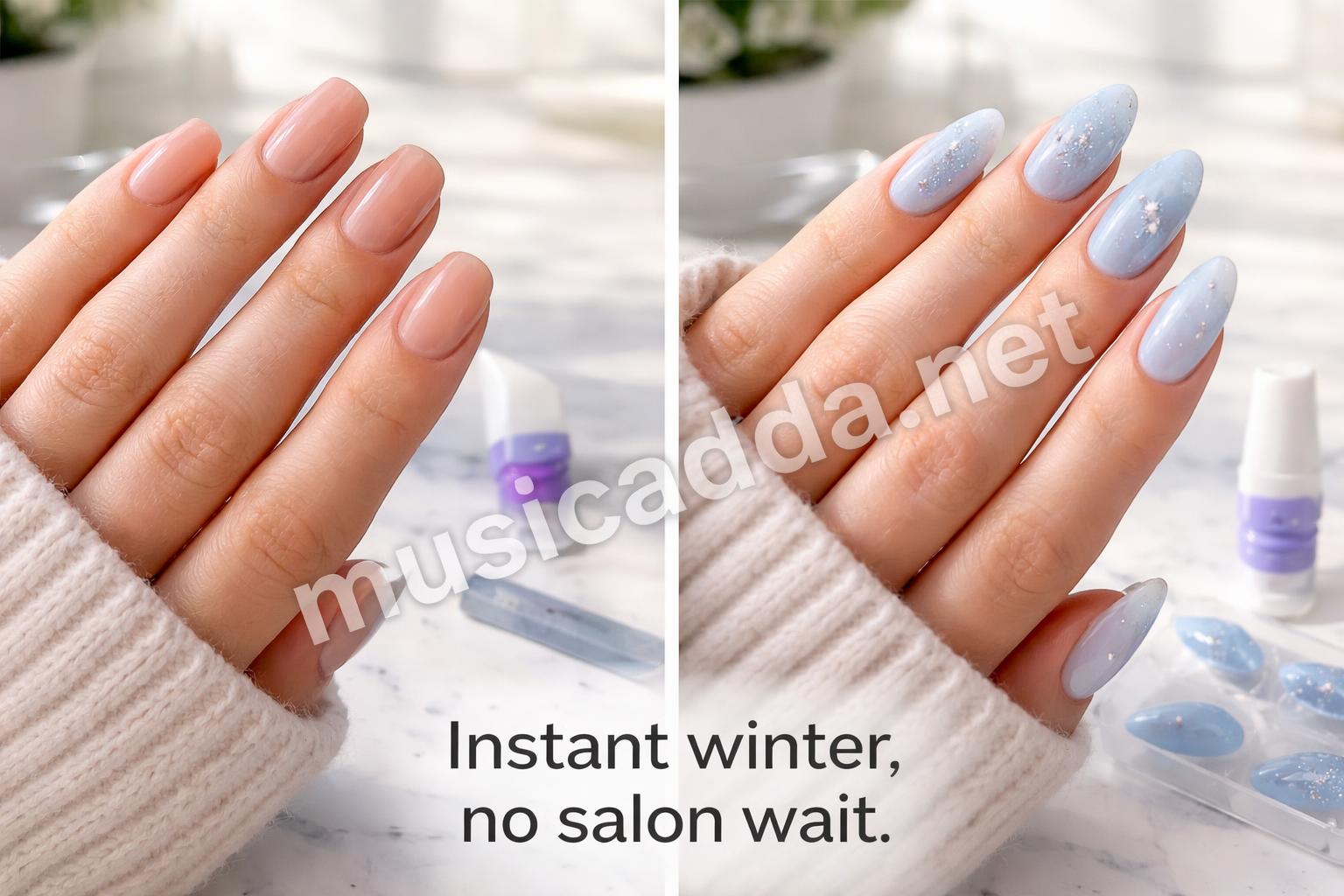 Icy blue press on nails winter style