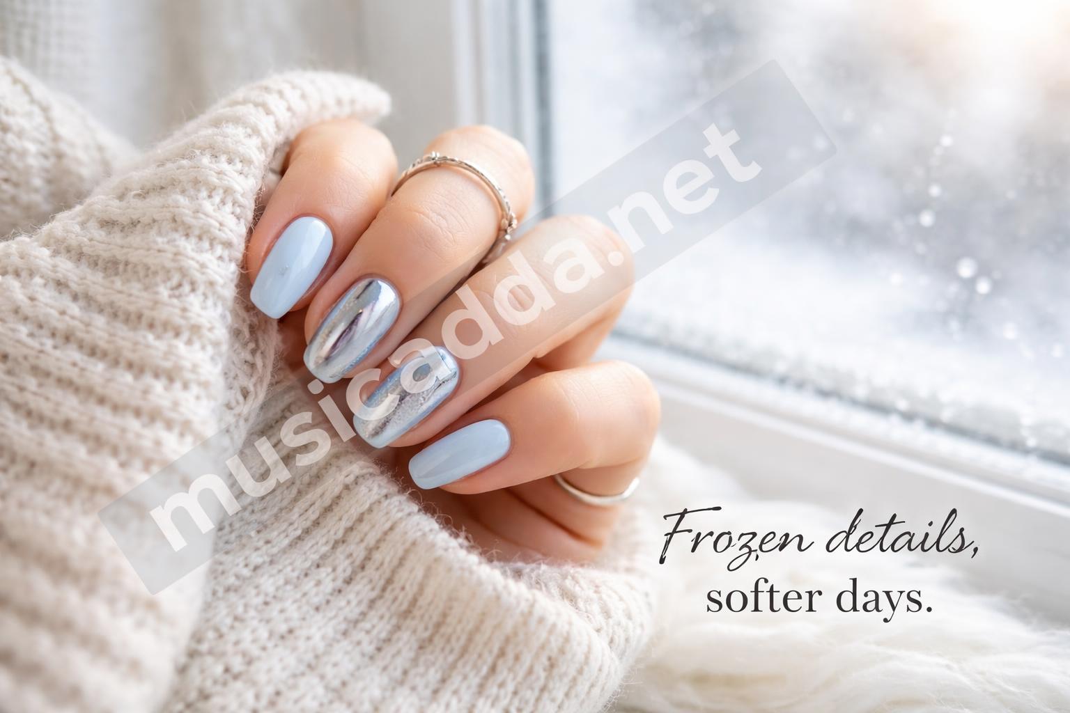 Icy blue winter wonderland nails hero