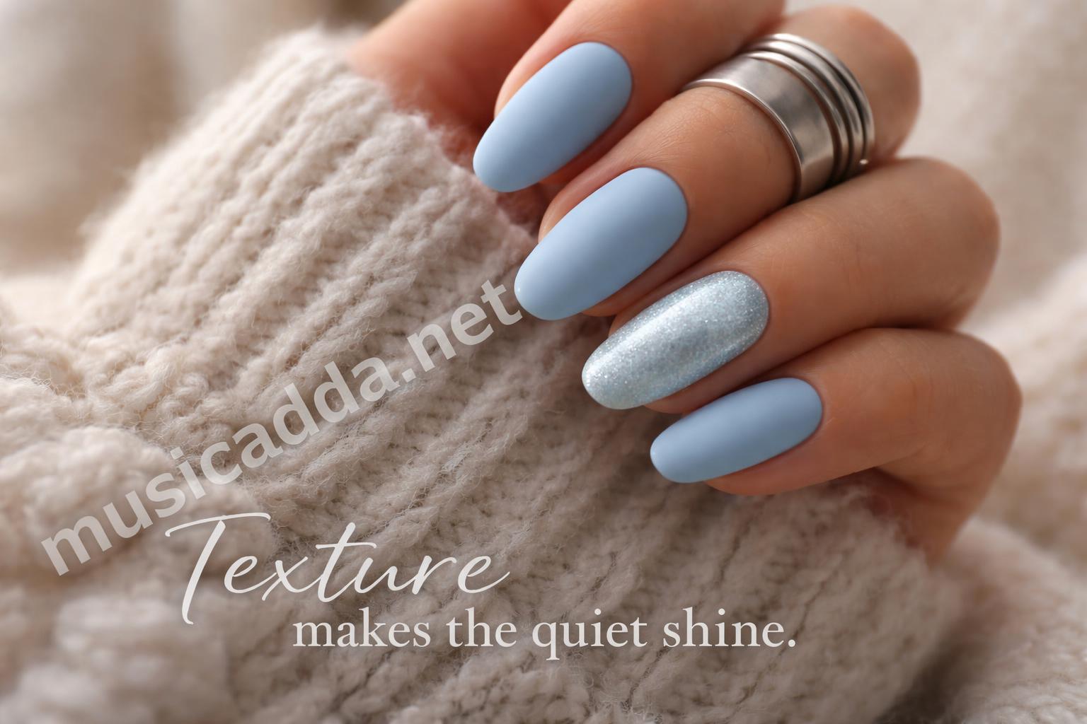 Matte and glossy icy blue texture nails