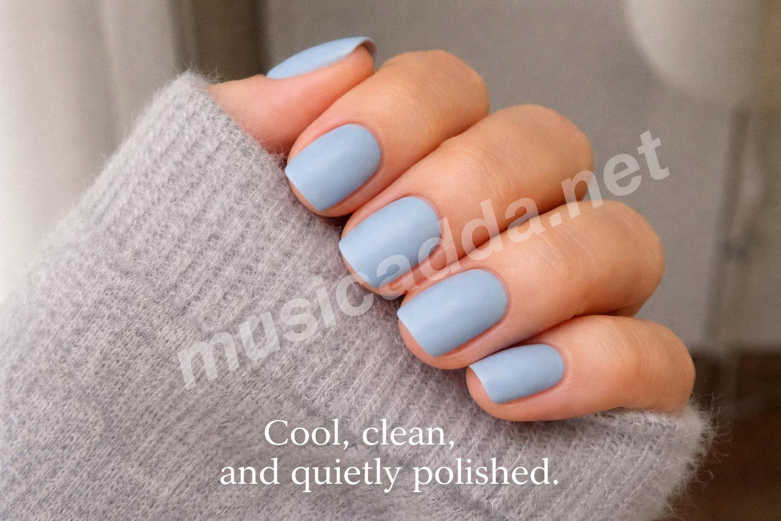 Matte baby blue short square nails