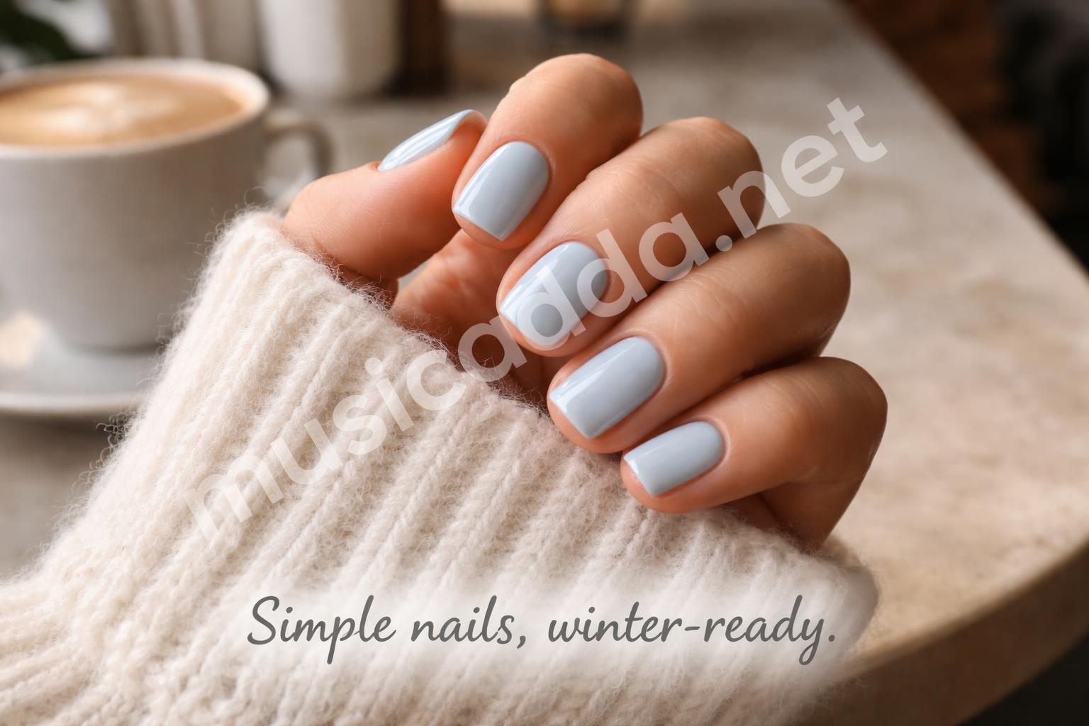 Pastel icy blue short square nails
