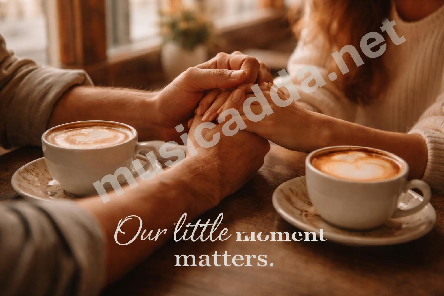 Romantic couple hand holding aesthetic caption
