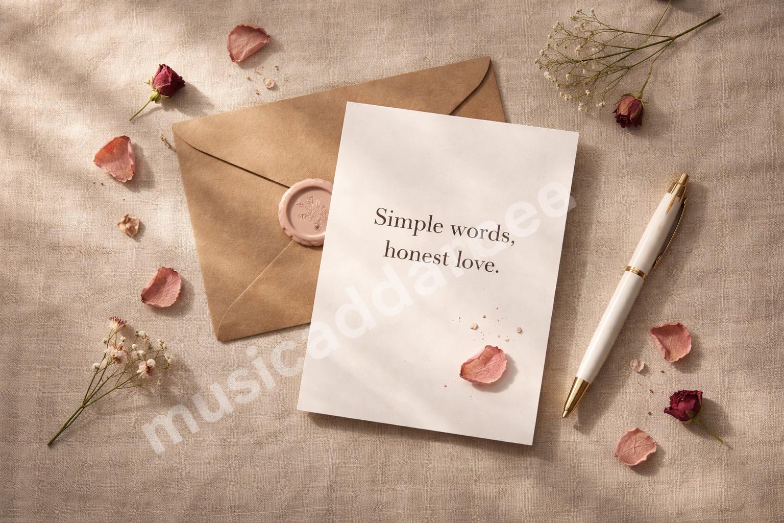 Short valentines card quotes flat lay