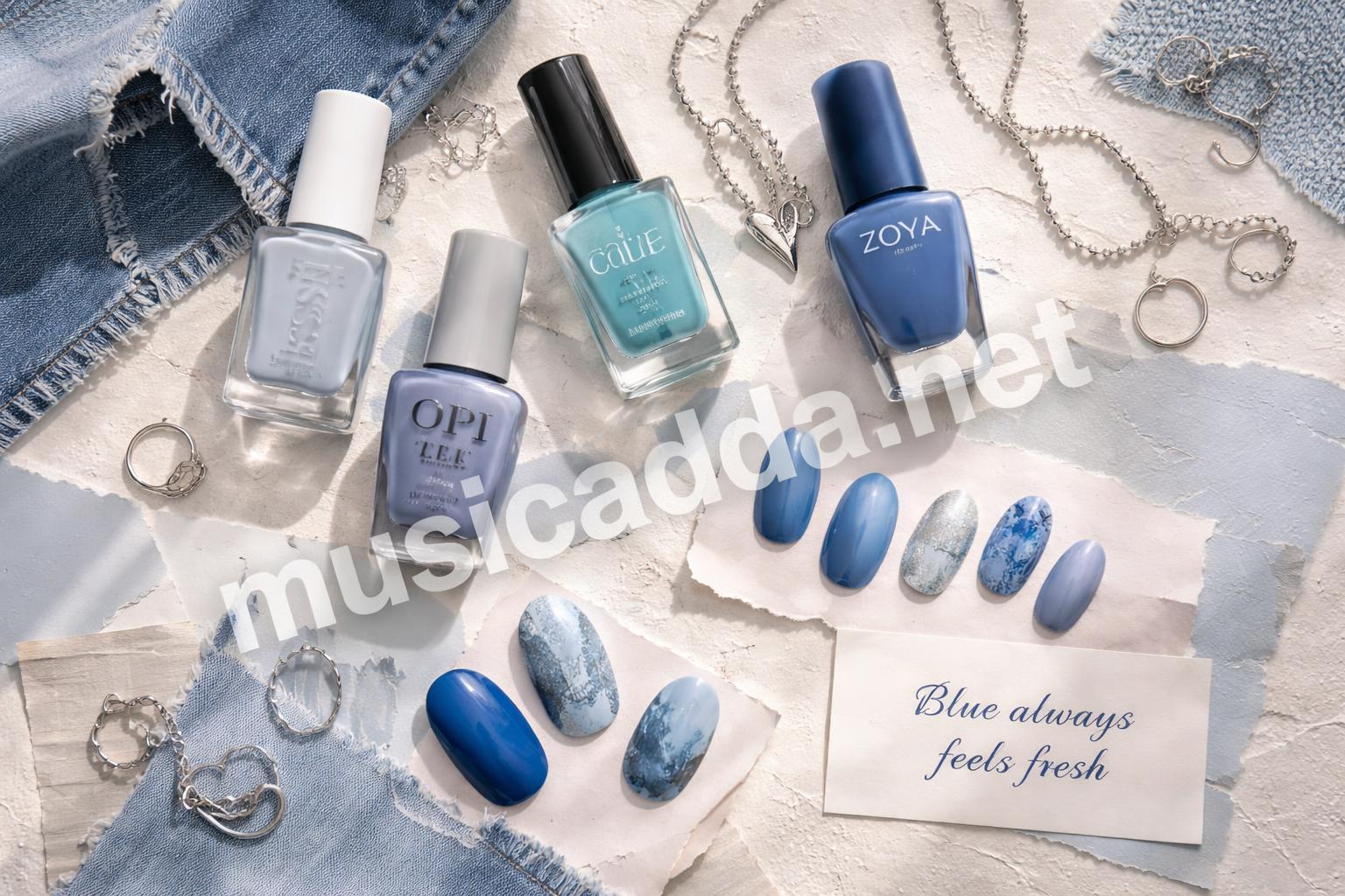 Trendy blue nail moodboard